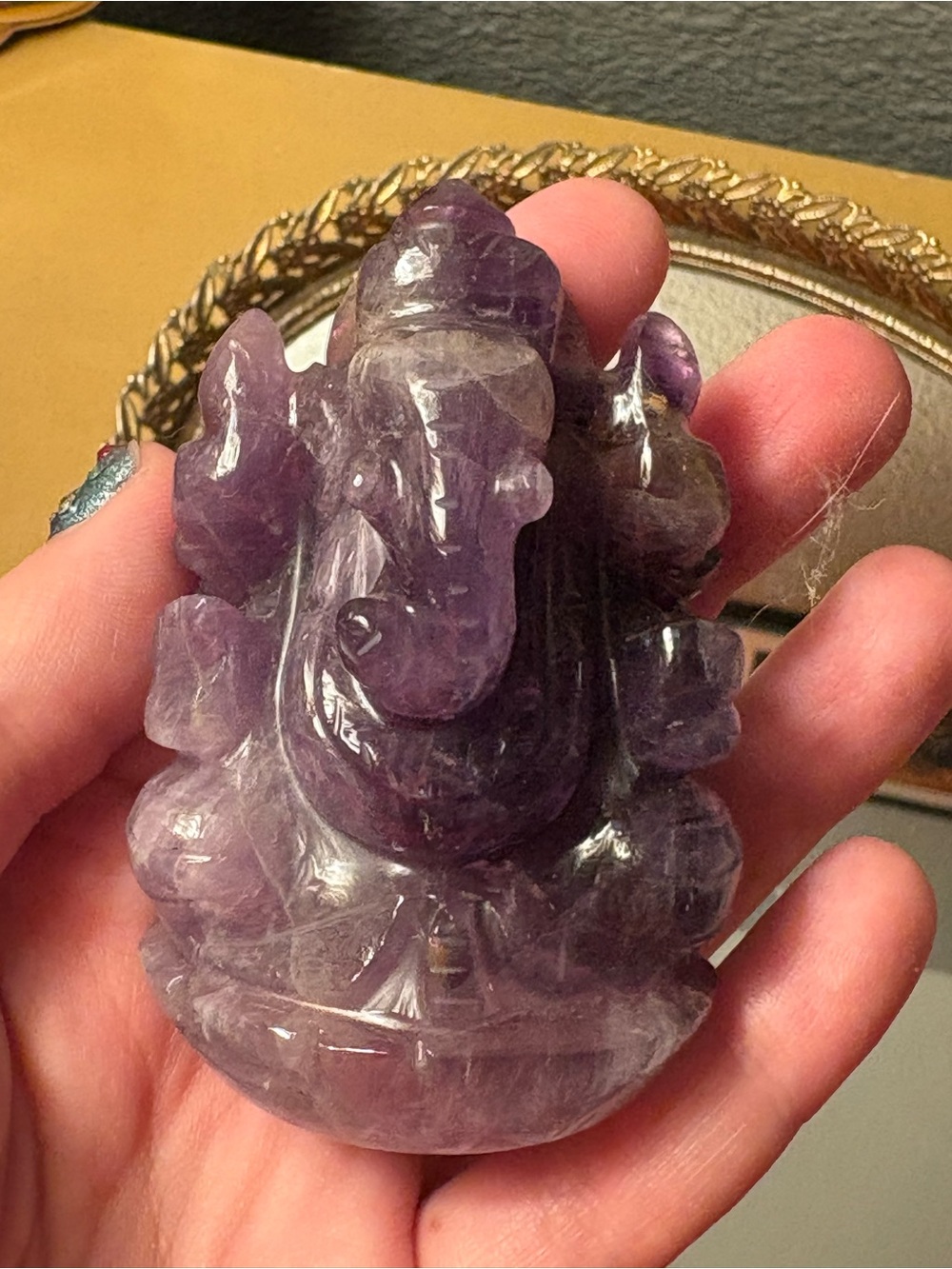 Carved Amethyst Ganesh Figurine - Deep Purple